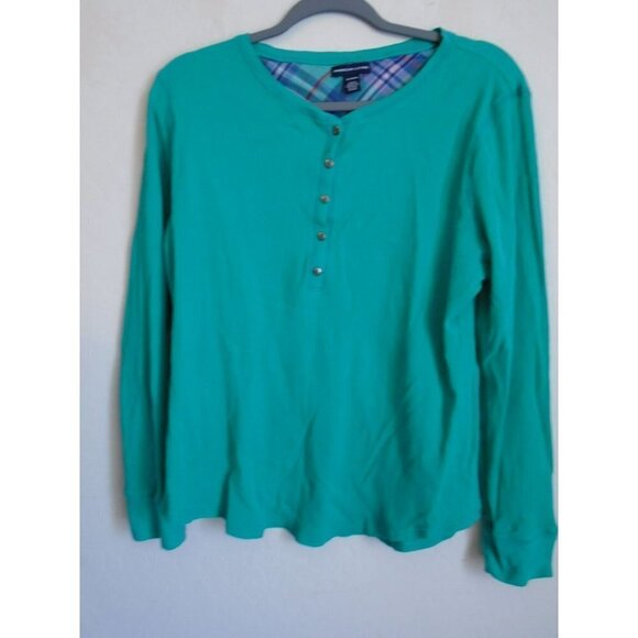 American Living Green XL Waffle Button Henley Shirt Women - Picture 6 of 10